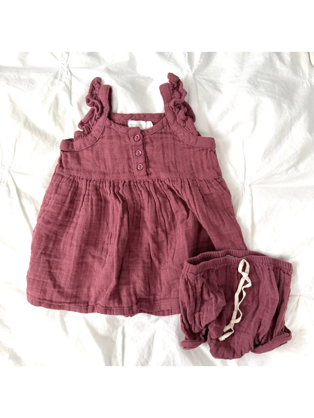 Jamie Kay Dark Pink Purple Muslin Dress & Bloomers Set